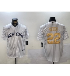 Men New York Yankees 22 Juan Soto White Pinstripe Fashion Cool Base Jersey 1