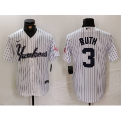 Men New York Yankees 3 Babe Ruth White Cool Base Stitched Baseball Jersey