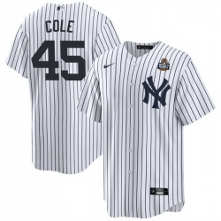 Men New York Yankees 45 Gerrit Cole White 2024 World Series With Name Cool Base Stitched Baseball Jersey