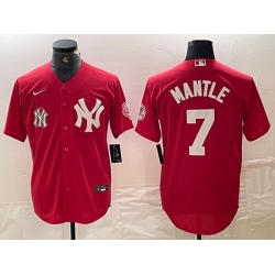 Men New York Yankees 7 Mickey Mantle Red Cool Base Stitched Baseball Jersey