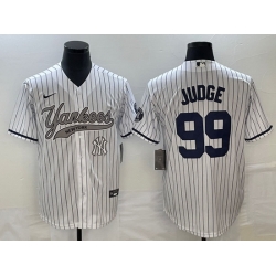 Men New York Yankees 99 Aaron Judge White With Patch Cool Base Stitched Baseball Jersey