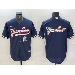 Men New York Yankees Big LOGO Navy Cool Base Stitched Baseball Jersey 15