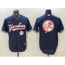 Men New York Yankees Big LOGO Navy Cool Base Stitched Baseball Jersey 21