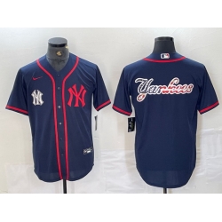 Men New York Yankees Big LOGO Navy Cool Base Stitched Baseball Jersey 28