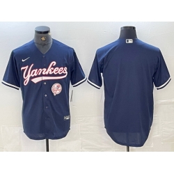 Men New York Yankees Big LOGO Navy Cool Base Stitched Baseball Jersey 60