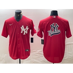 Men New York Yankees Big Logo Red Cool Base Stitched Baseball Jersey 19