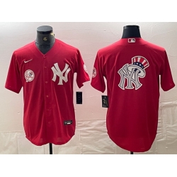 Men New York Yankees Big Logo Red Cool Base Stitched Baseball Jersey 6