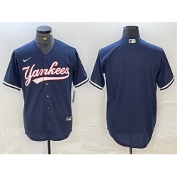 Men New York Yankees Blank Navy Cool Base Stitched Baseball Jersey