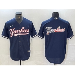 Men New York Yankees Navy Team Big Logo Cool Base Stitched Baseball Jersey