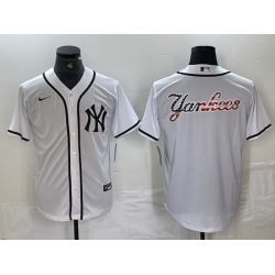 Men New York Yankees White Team Big Logo Cool Base Stitched Baseball Jersey 2