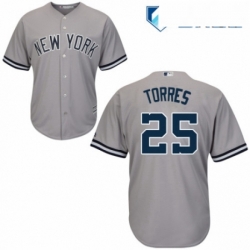 Mens Majestic New York Yankees 25 Gleyber Torres Replica Grey Road MLB Jersey 