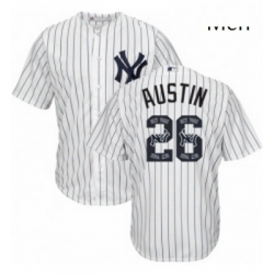 Mens Majestic New York Yankees 26 Tyler Austin Authentic White Team Logo Fashion MLB Jersey 