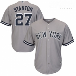 Mens Majestic New York Yankees 27 Giancarlo Stanton Replica Grey Road MLB Jersey 