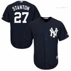 Mens Majestic New York Yankees 27 Giancarlo Stanton Replica Navy Blue Alternate MLB Jersey 