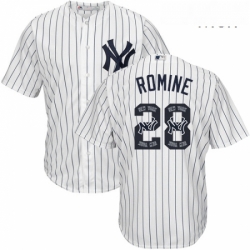 Mens Majestic New York Yankees 28 Austin Romine Authentic White Team Logo Fashion MLB Jersey