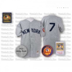 Mens Mitchell and Ness 1952 New York Yankees 7 Mickey Mantle Replica Grey Throwback MLB Jersey