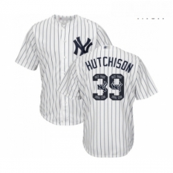 Mens New York Yankees 39 Drew Hutchison Authentic White Team Logo Fashion Baseball Jersey 