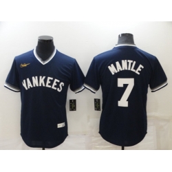 Men's New York Yankees #7 Mickey Mantle Navy Blue Cooperstown Collection Stitched MLB Throwback Jersey