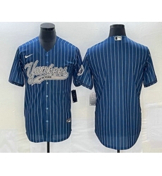 Men's New York Yankees Big Logo Navy Blue Pinstripe Cool Base Stitched Baseball Jersey