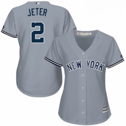 Womens Majestic New York Yankees 2 Derek Jeter Authentic Grey Road MLB Jersey