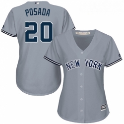 Womens Majestic New York Yankees 20 Jorge Posada Authentic Grey Road MLB Jersey