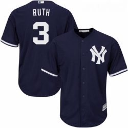 Youth Majestic New York Yankees 3 Babe Ruth Replica Navy Blue Alternate MLB Jersey