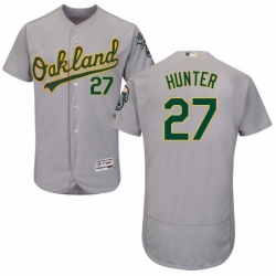 Mens Majestic Oakland Athletics 27 Catfish Hunter Grey Road Flex Base Authentic Collection MLB Jersey