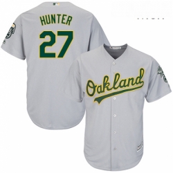 Mens Majestic Oakland Athletics 27 Catfish Hunter Replica Grey Road Cool Base MLB Jersey