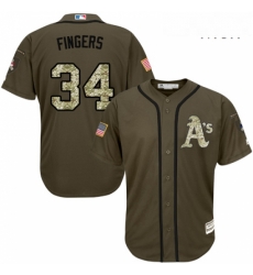 Mens Majestic Oakland Athletics 34 Rollie Fingers Authentic Green Salute to Service MLB Jersey