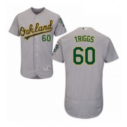 Mens Majestic Oakland Athletics 60 Andrew Triggs Grey Flexbase Authentic Collection MLB Jersey