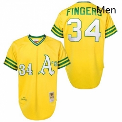 Mens Mitchell and Ness Oakland Athletics 34 Rollie Fingers Authentic Gold Throwback MLB Jersey