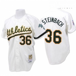 Mens Mitchell and Ness Oakland Athletics 36 Terry Steinbach Authentic White Throwback MLB Jersey