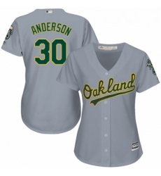 Womens Majestic Oakland Athletics 30 Brett Anderson Replica Grey Road Cool Base MLB Jersey 