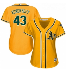 Womens Majestic Oakland Athletics 43 Dennis Eckersley Replica Gold Alternate 2 Cool Base MLB Jersey