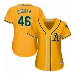 Womens Majestic Oakland Athletics 46 Santiago Casilla Replica Gold Alternate 2 Cool Base MLB Jersey