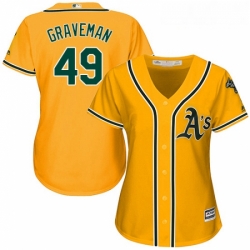 Womens Majestic Oakland Athletics 49 Kendall Graveman Replica Gold Alternate 2 Cool Base MLB Jersey 