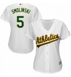 Womens Majestic Oakland Athletics 5 Jake Smolinski Replica White Home Cool Base MLB Jersey 