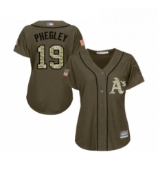 Womens Oakland Athletics 19 Josh Phegley Authentic Green Salute to Service Baseball Jersey 