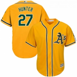 Youth Majestic Oakland Athletics 27 Catfish Hunter Authentic Gold Alternate 2 Cool Base MLB Jersey