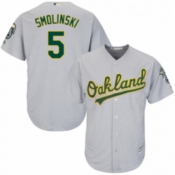 Youth Majestic Oakland Athletics 5 Jake Smolinski Replica Grey Road Cool Base MLB Jersey 