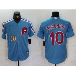 Men Philadelphia Phillies 10 J T  Realmuto Blue Cool Base Stitched Jersey 1