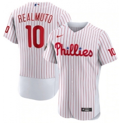 Men Philadelphia Phillies 10 J T  Realmuto White 2022 World Series Flex Base Stitched Baseball Jersey