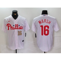 Men Philadelphia Phillies 16 Brandon Marsh White Cool Base Stitched Baseball Jersey