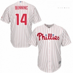 Mens Majestic Philadelphia Phillies 14 Jim Bunning Replica WhiteRed Strip Home Cool Base MLB Jersey 