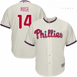 Mens Majestic Philadelphia Phillies 14 Pete Rose Replica Cream Alternate Cool Base MLB Jersey