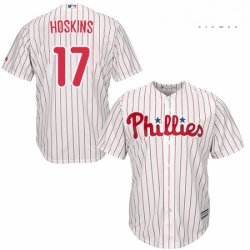 Mens Majestic Philadelphia Phillies 17 Rhys Hoskins Replica WhiteRed Strip Home Cool Base MLB Jersey 