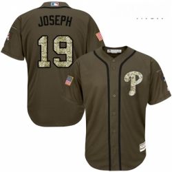 Mens Majestic Philadelphia Phillies 19 Tommy Joseph Authentic Green Salute to Service MLB Jersey 