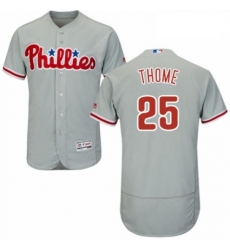 Mens Majestic Philadelphia Phillies 25 Jim Thome Grey Road Flex Base Authentic Collection MLB Jersey