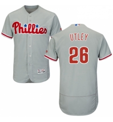 Mens Majestic Philadelphia Phillies 26 Chase Utley Grey Road Flex Base Authentic Collection MLB Jersey