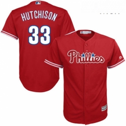 Mens Majestic Philadelphia Phillies 33 Drew Hutchison Replica Red Alternate Cool Base MLB Jersey 